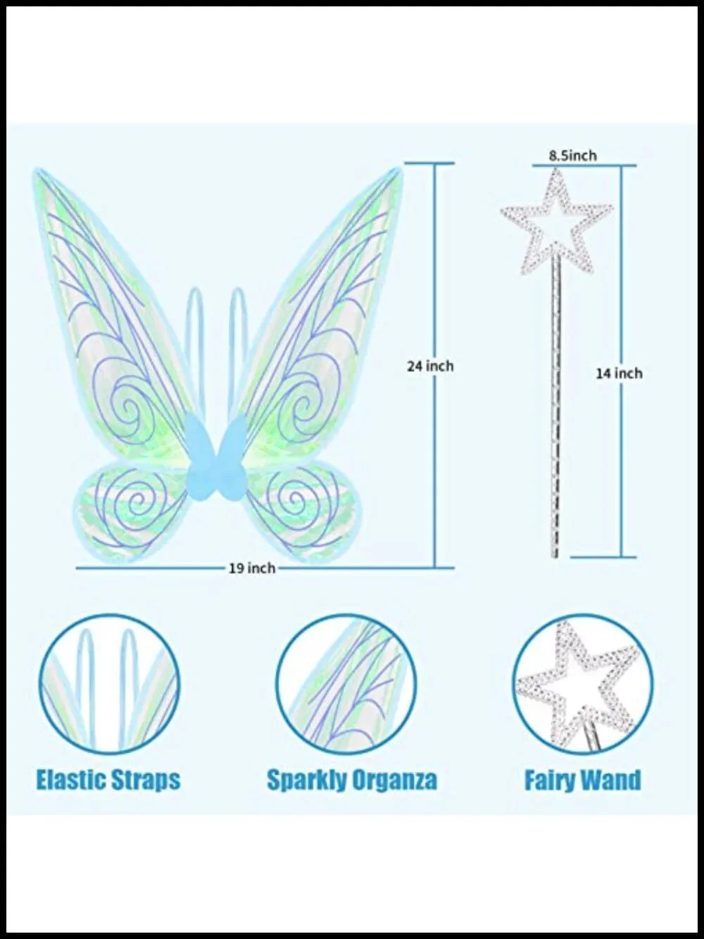 Light Up Fairy Wings with Wand, Organza Costume Wings for Halloween Cosplay